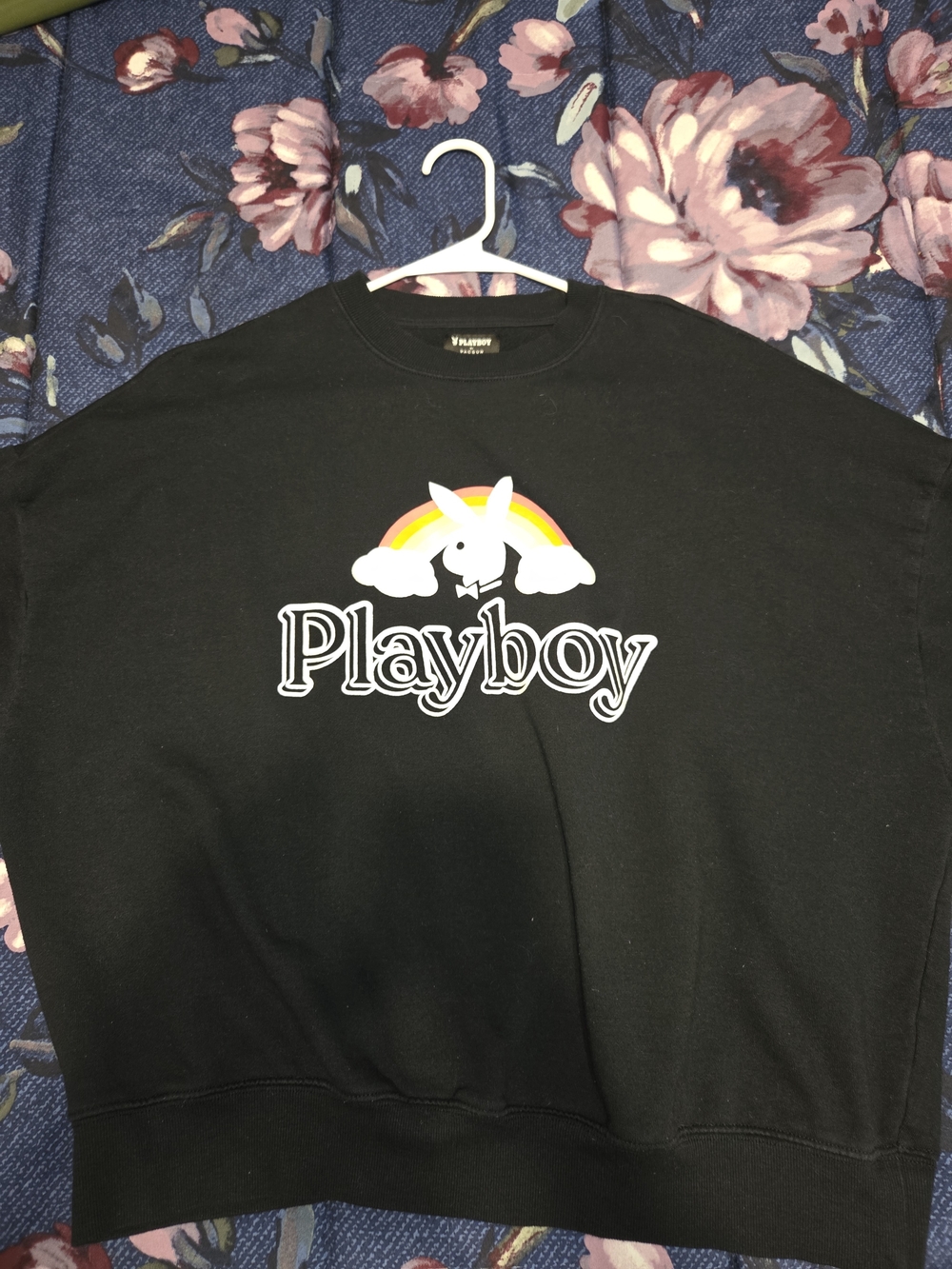 PacSun Black Playboy Rainbow Bunny Graphic Crop Sweatshirt
